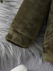 2 件套男童长袖高领字母刺绣夹克和撞色羊毛裤套装，秋冬