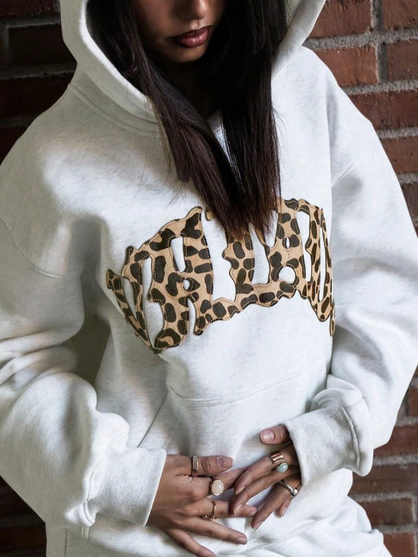 Leopard embroidery hooded sweatshirt