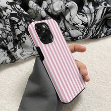 1 Unique 360 ° White And Pink Stripe Printed Phone Case - Cute And Minimalist 2-In-1 Design, Drop-Proof And Shock-Proof Full Coverage, Compatible With IPhone 16 Pro Max/16 Pro/16 Plus/16/15/14/13/12/11. Stylish And Cute - Ideal For Holiday Gifts - Sọc hồng và trắng - Xem 4