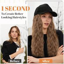 16inch/40cm Adjustable Baseball Cap Hat With Long Wavy Curly Hair Wig Synthetic Hairpiece Corn Wave Curly Hair Extensions For Women Daily Wear, Easy To Put On And Take Off, Natural Looking, Soft And Breathable, Perfect For Casual Outings And Sports Events Halloween Xmas Party - 彩色 - 查看 9