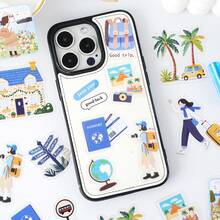 30张户外装饰贴纸，图案包括椰子树、飞机、旅行包，适用于剪贴簿、相册、行李箱、办公电脑、学生笔记本、铅笔盒、学习用品、派对装饰、学生文具剪贴簿用品。 - 淺藍色 - 查看 6