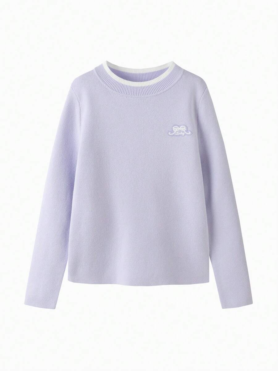 Balabala Girls Sweater 2025 Spring/Fall New Knit Pullover Top - Pink Purple - View 1