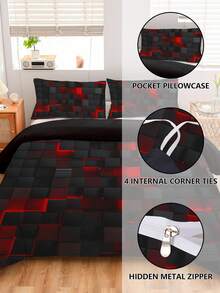 Juego de ropa de cama de 3 piezas con impresión digital de alta definición, incluye: 1 funda nórdica con 4 lazos en las esquinas y cremallera, 2 fundas de almohada, colores vivos, patrón a cuadros 3D resistente, adecuado para dormitorio/dormitorio (niños/niñas)/viaje