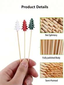 100 pièces Bâtonnets de fourchette de décoration d'arbre de Noël, de fruits colorés en bambou. Bâtonnets de décoration de boissons, bâtonnets à remuer, bâtonnets de décoration de gâteau de Noël créatifs. Cure-dents pour la dégustation d'aliments, convient pour la décoration de fêtes et de festivals.