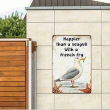 8x12 Inch Tin Sign With Vintage Charm Seagull & French Fries Metal Sign, Coastal Beach House Decor Suitable For Home, Kitchen Or Bar - Multicolor - View 4