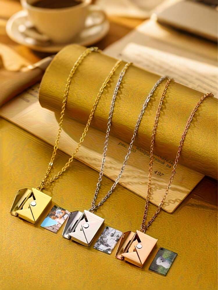 This Customizable Necklace Features A Stylish Design And A Personalized Envelope Pendant. Customize It With Your Name, A Message, Or A Photo Of Your Family, Pet, Or Couple. Perfect For Birthdays, Valentine's Day, Anniversaries, Weddings, Father's Day, And Other Special Occasions. Also Suitable For High School Graduates, University Students, Freshmen, Sophomores, And Lower-Year Students. This Stylish Photo Necklace Will Make You Stand Out. - Multicolor - View 5