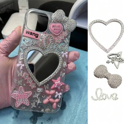 4 adet/takım Lüks Bling Yapay Elmas Fiyonk Metal İçi Boş Sahte İnci Yıldız Kalp Şeklinde Ayna Yapay Elmas Aşk Hurda Telefon Kılıfı Dizüstü Bilgisayar Albümü Makyaj Kutusu Saç Tokası Su Şişesi Dekorasyon Takıları Aksesuarları Kawaii Y2K Kızlar DIY El Sanatları Süsleme