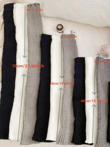 1 par de polainas largas femininas Y2K, polainas acima do joelho de cor sólida, listras verticais de malha, polainas grossas para outono/inverno