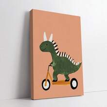 1 pièce Œuvre murale sur canevas classique de dinosaure, taille 11,8 x 15,7 pouces, peinture de décoration de chambre amusante, affiche de chambre d'enfant, convient pour les thèmes de vacances, sans électricité ni plumes, œuvre murale encadrée - Multicolore - Voir 17
