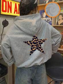 Tween Girls' Leopard & Pentagram Print Hooded Fleece Sweatshirt, Autumn/Winter