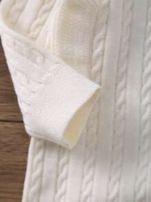 Infant Ruffle Hem Simple Long Sleeve Knit Jumpsuit, Soft And Comfortable Fabric - White - View 5