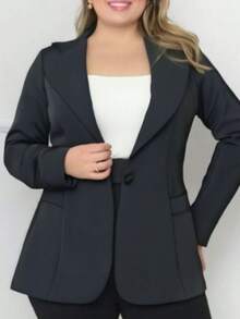 Women's Plus Size Tailored Blazer With Button Jackets 2025 FL-219 - Black - View 2