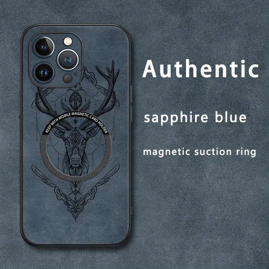 Diseño de ciervo. Funda magnética para teléfono con textura de piel sintética de oveja. Compatible con los modelos 12 al 16 Plus, Pro y Pro. Elegante y de alta calidad. Una excelente opción. - Colores mixtos 3 - Ver 1