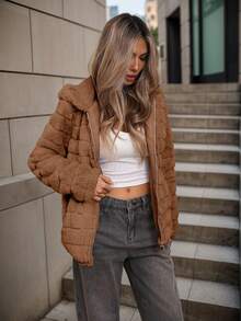 Risissida Women's Faux Fur Coat With Hood And Pockets-The Perfect Choice For Fall And Winter