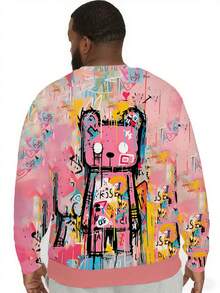 Áo nỉ dài tay in họa tiết graffiti dành cho nam cỡ lớn, áo nỉ thời trang thường ngày in hình graffiti đầy màu sắc, đa năng cho dạo phố, tập luyện, giải trí, ăn uống, áo nỉ cổ tròn cỡ lớn. - Nhiều màu - Xem 3