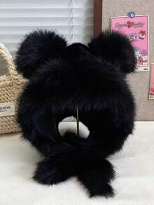 1 pieza Nuevo sombrero de invierno/otoño para mujer con orejas de oso de peluche, forro grueso, adecuado para deportes al aire libre, esquí, fiestas, regalos festivos - Multicolor - Ver 9