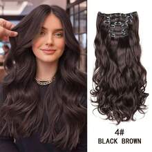 [6 件长波浪接发] 16 个发夹 6 件/套接发 长波浪发型合成假发 耐热 适合女士 - 彩色 - 查看 5