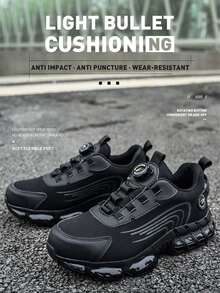 轻便钢头安全鞋，男士工作运动鞋，旋转纽扣设计，方便穿脱，透气工作安全靴，男靴，工作安全鞋，男士安全靴，防砸钢头工作鞋，男士工作靴，防刺穿安全运动鞋，男士工作鞋，舒适工作鞋，男士工作鞋，女鞋，女士安全鞋，男士钢头鞋，女士钢头鞋，男士钢头靴，户外徒步工作靴，EVA鞋底 - 黑色 - 查看 5
