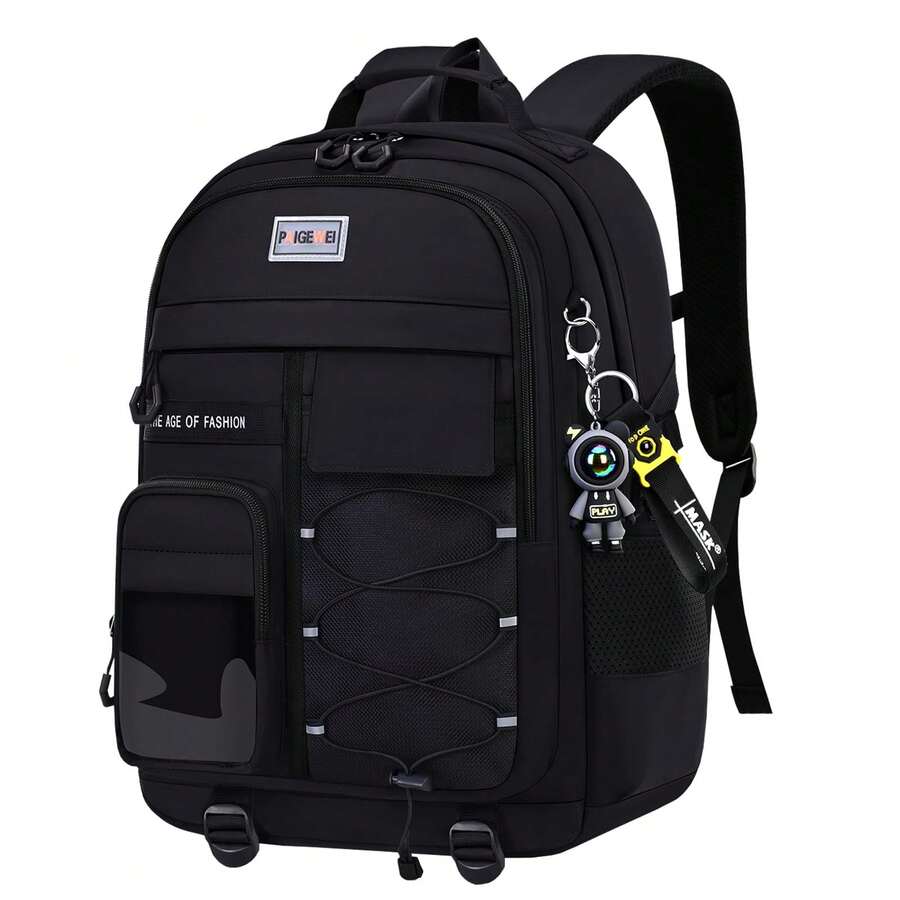 Mochila ligera con gran capacidad para estudiantes de secundaria, hombres y mujeres, con almacenamiento multicapa multifuncional y una mochila deportiva y de ocio para el campus (Gris/Negro/Blanco)