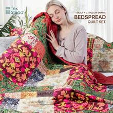 2/3pcs Quilt Set (1*Bedspread + 1/2*Pillowcase Without Filler) Floral Bedspread Coverlet Plaid Patchwork Quilt Bedding Lightweight Bedspread Reversible Home Quilts Floral Bed Cover Set - Red - View 5