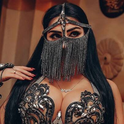 黑水晶莱茵石长流苏面具，装饰性女士面具，适合派对和聚会