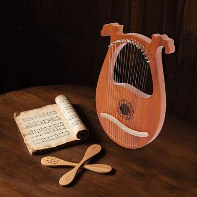 Harp, 16-String Harp, Vintage Lyre Harp, Mahogany Body With Tuning Key String Cartridge,Harp For Music Lovers, Beginners, And Friends