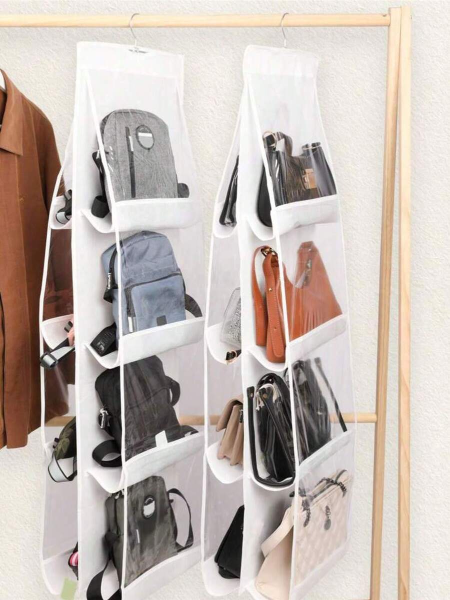 A White Handbag Hanging Storage Box. Hanging Bag. Used For Storing Handbags. Hanging Storage Box For Handbags In The Closet. Handbag Storage Box. Used For Closet Storage. - White - View 1