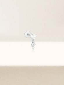 EleRunis 1pc 925 Sterling Silver Heart Shaped Double Stud Earrings, Flat Ear Cartilage Piercing Elegant Jewelry, Suitable For Daily Wear, Wedding, Party, Engagement, Anniversary, Valentine's Day - Silver - View 5