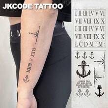 JKCODE TATTOO 防水设计半永久纹身,素描手,航海图案指南针 - 罗马数字 - 自我临时纹身,复古风格草本男女纹身贴纸 - 信仰图腾 - 手指、手臂和颈部临时纹身 - 藏蓝色 - 查看 4