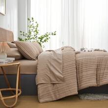 7pcs Simple And Stylish Cut Flower Bed Comforter Set, 100% Polyester Soft Comfortable And Durable Summer Bedding Set, Include 1 Comforter+1 Flat Sheet+1 Fitted Sheet+2 Pillowcases+2 Pillowsham,All-Season, Bed In A Bag, Perfect Room Decor, Holiday Gift - Màu Khaki - Xem 6