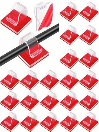 50/30 件户外线夹，耐用强力粘合线夹，带胶带，灯夹，装饰夹，自粘挂钩，仙女灯电线固定器（小号，透明），汽车、办公室和家庭用线整理器电线固定器