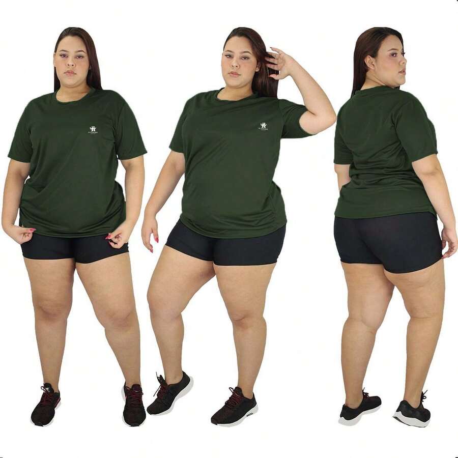 Women's Plus Size Gym Dry Fit T-Shirt - 墨綠色 - 查看 1