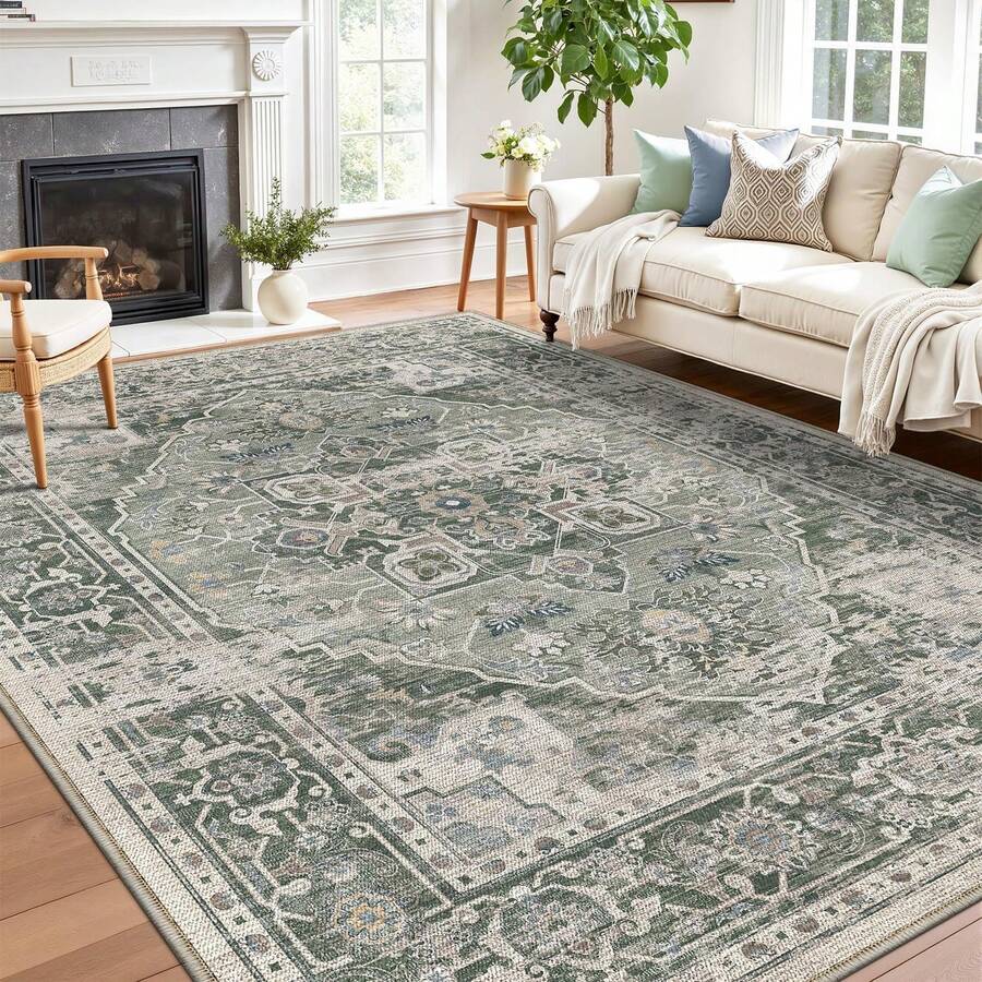 Carpet Area Rug Washable Rug Large Modern Abstract Living Room Rug Winter Warm Soft Anti-Skid Thin Carpet Indoor Floor Non-Shedding Carpets For Bedroom Dining Room Home Office Decor - 薄荷綠 - 查看 1