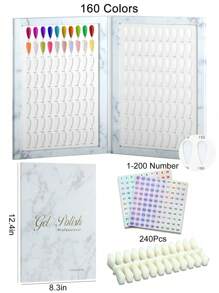 160/216/320 Colors Marbling Nail Display Book Nail Polish Books With Fake Nails Tips False Nails Styles Showing Book Nails Tool,1pc Nail Display Book * False Nail * Number Stickers/SetChristmas