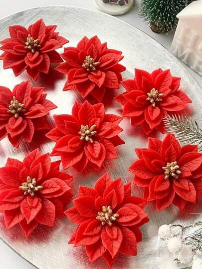SikeSike 1/3 piezas Molde de silicona con forma de flor de Nochebuena y hoja de acebo para manualidades DIY, herramientas de resina para velas aromáticas y yeso, herramientas de decoración, pijamas navideños, decoración navideña