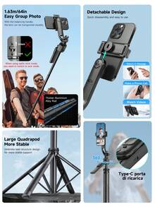 TOKQI 自动人脸追踪自拍杆三脚架，可伸缩铝合金智能手机支架，360°旋转手机支架，蓝牙遥控自拍杆，兼容安卓和iOS手机