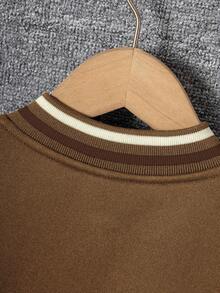 Young Boy Casual Stylish Letter Embroidery & Print Contrast Collar & Cuff Long Sleeve Hoodie Sweatshirt