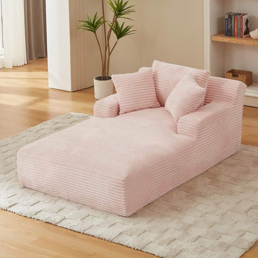 80 Inch Oversized Chaise Lounge Chair Indoor, Upholstered Corduroy Boneless Sleeper Sofa Bed With 3 Pillows, Deep Seat Reading Chair Cloud Couch For Living Room (80" D*50" W) - 粉色 - 查看 1