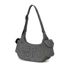 MLB 男包女包休閒包戶外旅遊包運動包日常BASIC MEGA LOGO POCKET DENIM HOBO BAG拎包3ABQM034N-50BKS - 黑色 - 查看 1