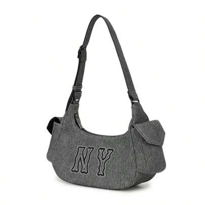 MLB 男包女包休閒包戶外旅遊包運動包日常BASIC MEGA LOGO POCKET DENIM HOBO BAG拎包3ABQM034N-50BKS