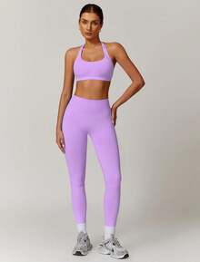 Workout Sets For Women Seamless Scunch Butt Lifting Impact Leggings Halter Sports Bra 2 Piece Gym Outfits - Câu cá Longline Red - Xem 8