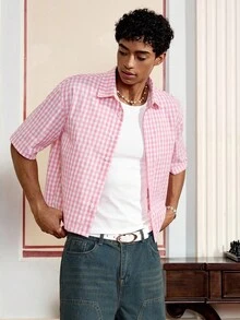 Camicia a maniche corte a quadri da uomo, adatta per l'estate, edizione streetwear