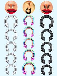 1pc Punk PA Ring Horseshoe Circular Barbell 316L Stainless Steel Body Jewelry For Women And Men Halloween Gift Daily Decoration - Multicolor - View 5