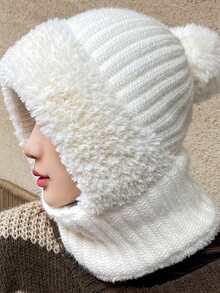 1pc Solid Color Casual Polyester Fluffy Splice Warm Knitted Neck Gaiter Scarf For Autumn/Winter Autumn Decor