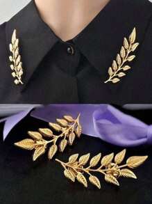 1 Pair Gold Leaf Lapel Pin, Unisex Shirt/Suit Collar Clip, Couple Accessory
