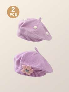 1 件/2 件婴儿帽子秋冬款，可爱甜美蘑菇和波尔卡圆点针织帽，婴幼儿男孩女孩保暖头饰 - 貝雷帽 - 查看 22