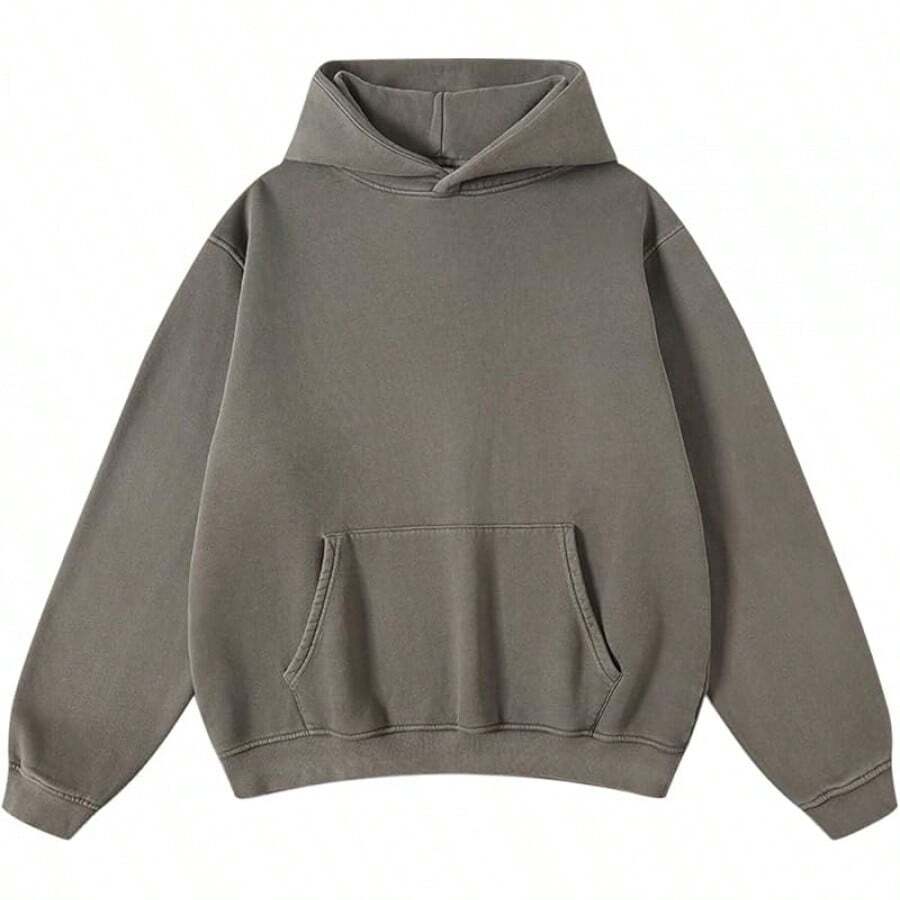 Mens Women Oversized Acid Wash Hoodie Unisex Heavyweight Vintage Fleece Sweatshirt & Hoodies For Men Couple 2025halloween - 咖啡 - 查看 1