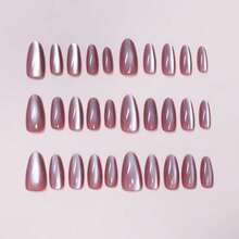 24Pcs Cat Eye Press On Nails Teardrop Shape Pink Magnetic Effect False Nails Glossy Finish Full Cover Glue On Nails Manicure Set - Màu Hồng Tươi - Xem 1