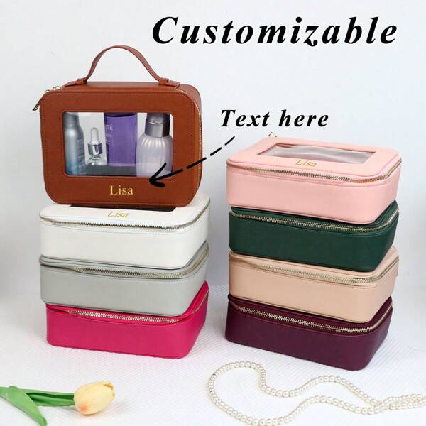 Customized Letters 1pc Colorful Portable PU Leather Cosmetic Case Graceful Life Travel Transparent Ladies Makeup Bag Clear TPU Water- Resistant Monogrammed Initial Letters Cosmetic Bag Women Toiletries Accessories Wash Bag Letter Multifunction, Versatile, Large Capacity, Lightweight, Functional, Foldable, Practical, All-Purpose Fashionable, Contracted, Minimalist, Preppy, Basics,Bags & Luggage,2025 Halloween Accessories, Urban Chill