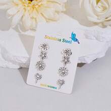 4 Pairs /Lot, Vintage Chic Bohemian Stainless Steel Floral Earrings - A Vintage-Inspired Cutout Design, Perfect For Party Gifts, Gifts For Family And Friends